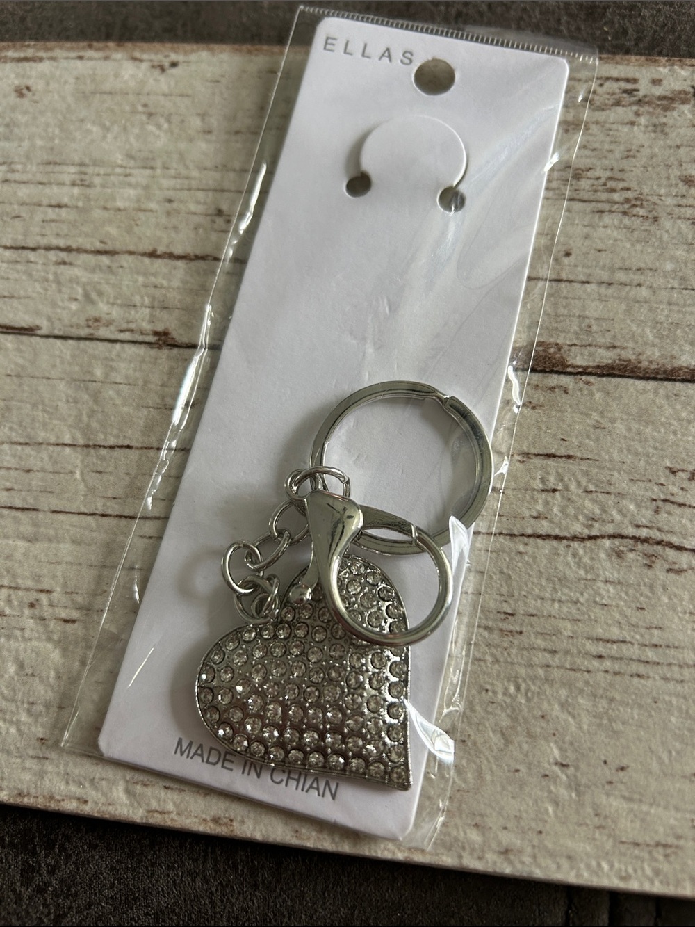 5/$25 Ella Silver Crystal Heart Key & Card Holder Charm